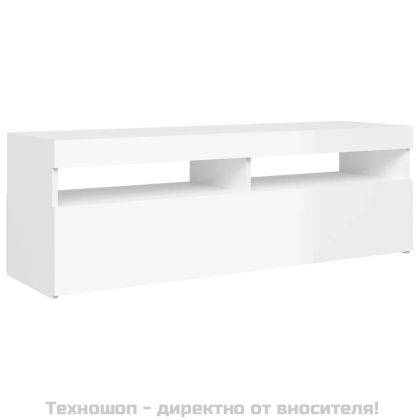 ТВ шкаф с LED осветление, бял гланц, 120x35x40 см