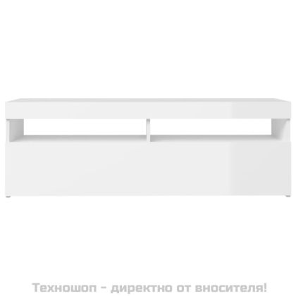 ТВ шкаф с LED осветление, бял гланц, 120x35x40 см