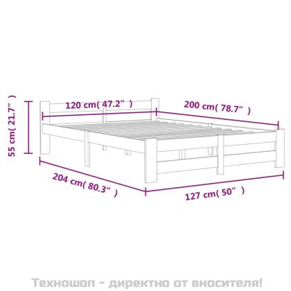 Рамка за легло, бяла, бор масив, 120х200 см
