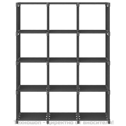 Рафт с 12 кубични отделения, сив, 103x30x141 см, плат