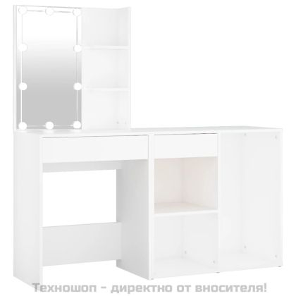 LED тоалетка с шкаф, бяла, инженерно дърво