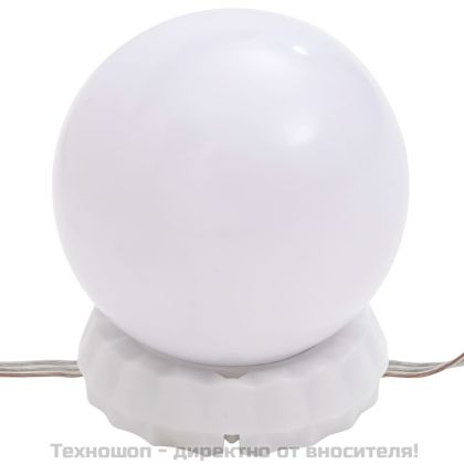 LED тоалетка с шкаф, бяла, инженерно дърво