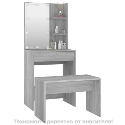 Комплект тоалетка с LED, сив сонома, инженерно дърво