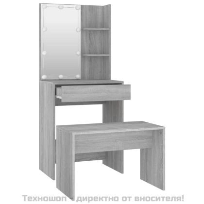 Комплект тоалетка с LED, сив сонома, инженерно дърво