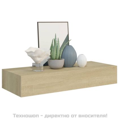 Стенен рафт с чекмедже, дъб, 60x23,5x10 см, МДФ