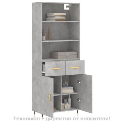 Висок шкаф, бетонно сив, 69,5x34x180 см, инженерно дърво