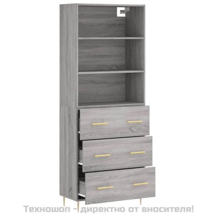 Висок шкаф, сив сонома, 69,5x34x180 см, инженерно дърво