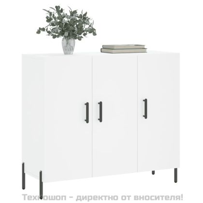 Сайдборд, бял, 90x34x80 см, инженерно дърво