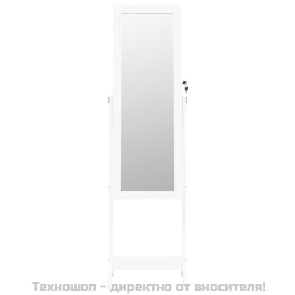 Огледален шкаф за бижута с LED осветление, свободностоящ, бял