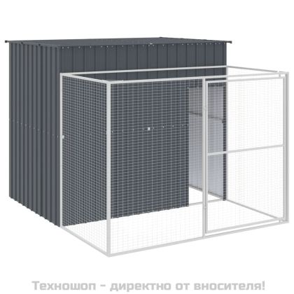 Кучешка къща с волиера, антрацит, 214x253x181 см, стомана