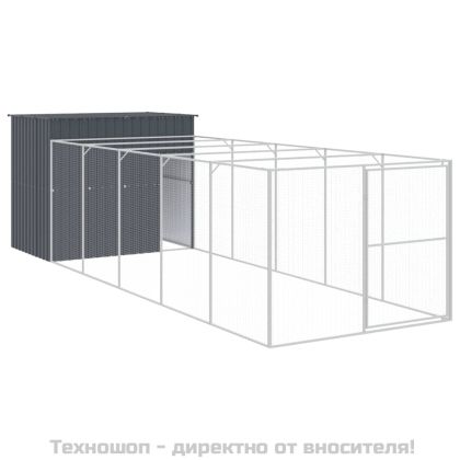 Кучешка къща с волиера, антрацит, 214x661x181 см, стомана