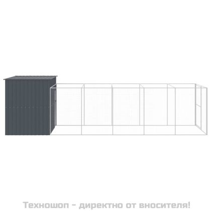 Кучешка къща с волиера, антрацит, 214x661x181 см, стомана