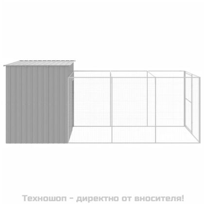 Кучешка къща с волиера, 214x457x181 см, поцинкована стомана