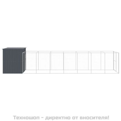 Кучешка къща с волиера, антрацит, 214x865x181 см, стомана
