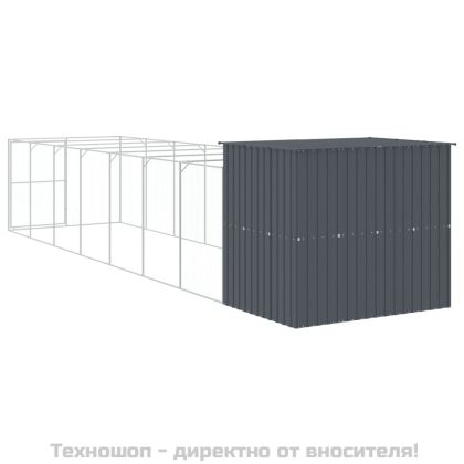 Кучешка къща с волиера, антрацит, 214x865x181 см, стомана