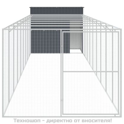 Кучешка къща с волиера, антрацит, 214x1069x181 см, стомана