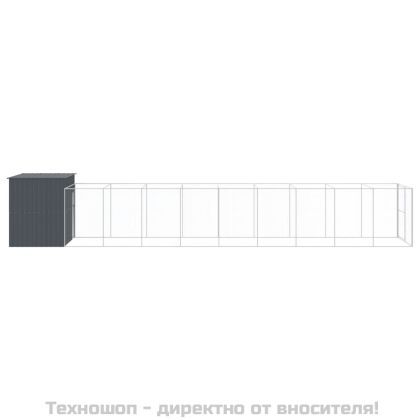 Кучешка къща с волиера, антрацит, 214x1069x181 см, стомана