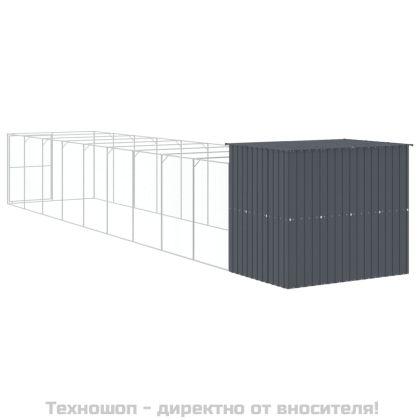 Кучешка къща с волиера, антрацит, 214x1069x181 см, стомана