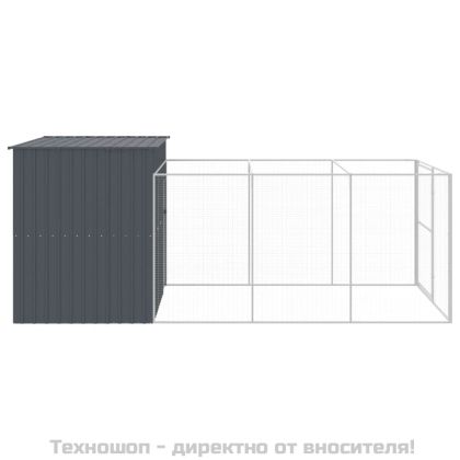 Кучешка къща с волиера, антрацит, 214x457x181 см, стомана