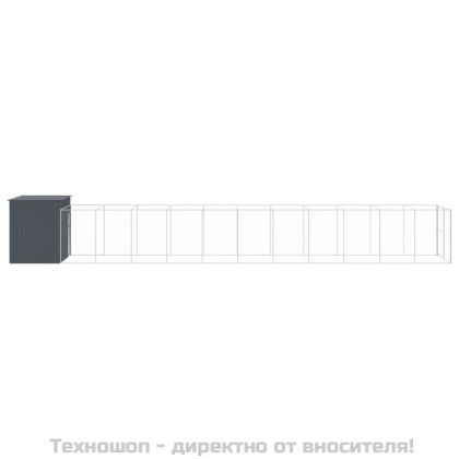 Кучешка къща с волиера, антрацит, 214x1273x181 см, стомана