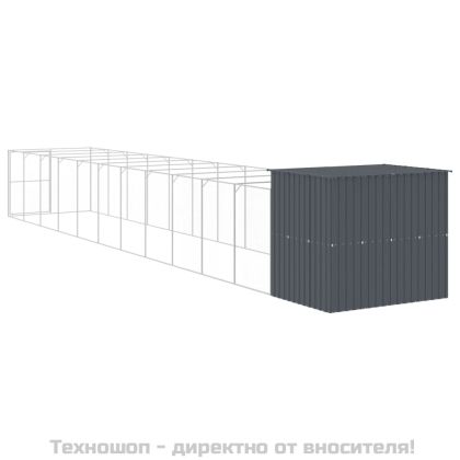 Кучешка къща с волиера, антрацит, 214x1273x181 см, стомана