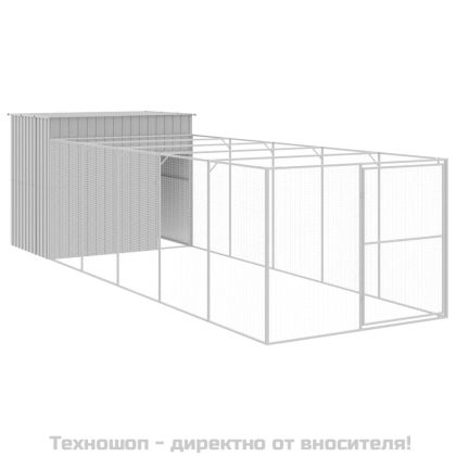 Кучешка къща с волиера, 214x661x181 см, поцинкована стомана