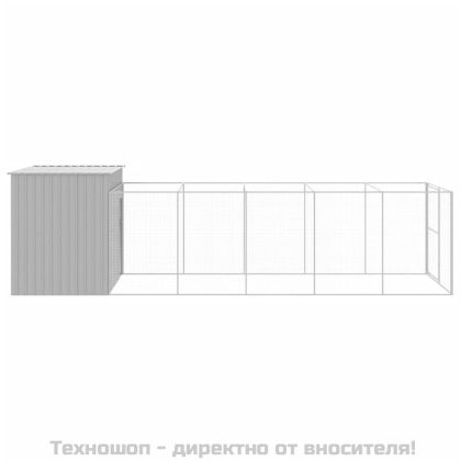 Кучешка къща с волиера, 214x661x181 см, поцинкована стомана
