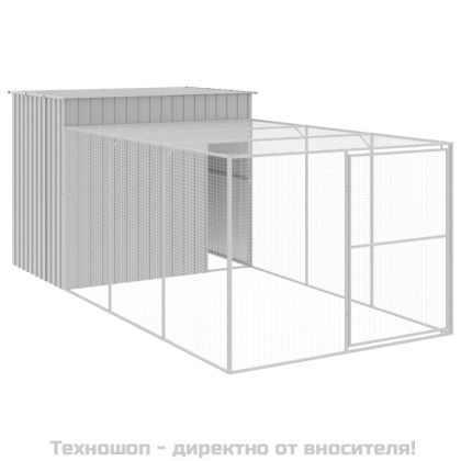 Кучешка къща с волиера, 214x457x181 см, поцинкована стомана