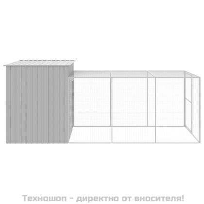 Кучешка къща с волиера, 214x457x181 см, поцинкована стомана