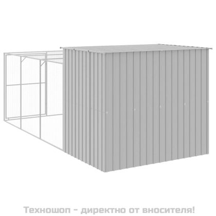 Кучешка къща с волиера, 214x457x181 см, поцинкована стомана