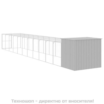 Кучешка къща с волиера, 214x1273x181 см, поцинкована стомана
