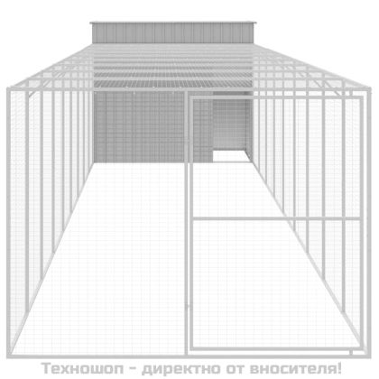 Кучешка къща с волиера, 214x1069x181 см, поцинкована стомана