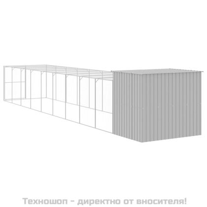 Кучешка къща с волиера, 214x1069x181 см, поцинкована стомана
