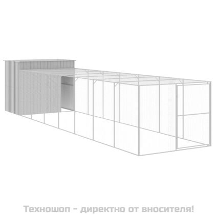 Кучешка къща с волиера, 214x865x181 см, поцинкована стомана