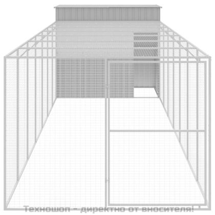 Кучешка къща с волиера, 214x865x181 см, поцинкована стомана