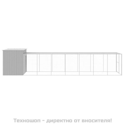 Кучешка къща с волиера, 214x865x181 см, поцинкована стомана
