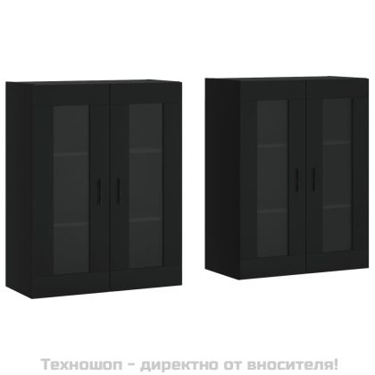 Стенни шкафове, 2 бр, черни, инженерно дърво