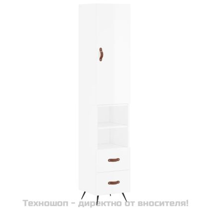 Висок шкаф, бял гланц, 34,5x34x180 см, инженерно дърво