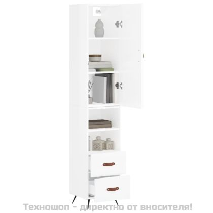 Висок шкаф, бял гланц, 34,5x34x180 см, инженерно дърво