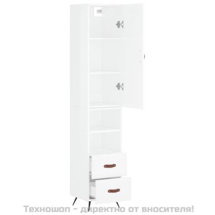 Висок шкаф, бял гланц, 34,5x34x180 см, инженерно дърво