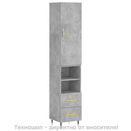 Висок шкаф, бетонно сив, 34,5x34x180 см, инженерно дърво