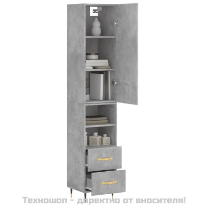 Висок шкаф, бетонно сив, 34,5x34x180 см, инженерно дърво