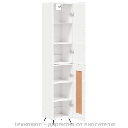 Висок шкаф, бял гланц, 34,5x34x180 см, инженерно дърво