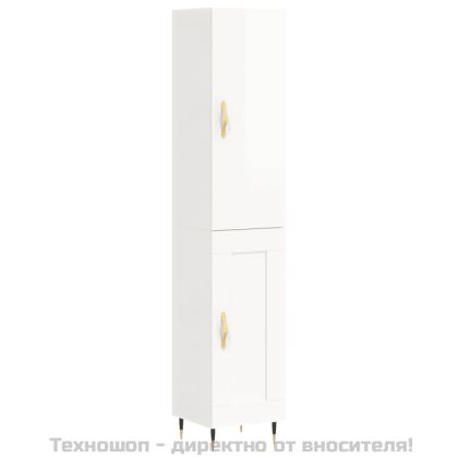 Висок шкаф, бял гланц, 34,5x34x180 см, инженерно дърво