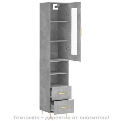 Висок шкаф, бетонно сив, 34,5x34x180 см, инженерно дърво