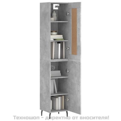 Висок шкаф, бетонно сив, 34,5x34x180 см, инженерно дърво