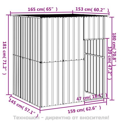Кучешка къща с покрив, антрацит, 165x153x181 см, стомана