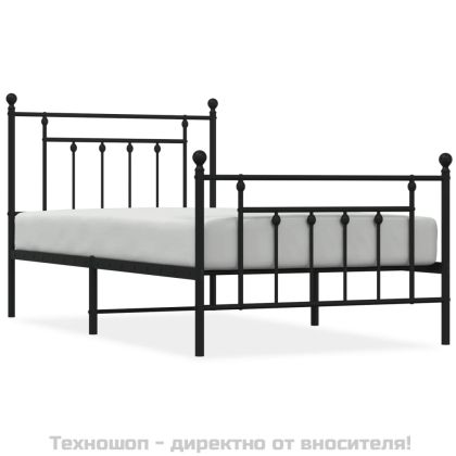 Метална рамка за легло с горна и долна табла, черна, 100x190 см