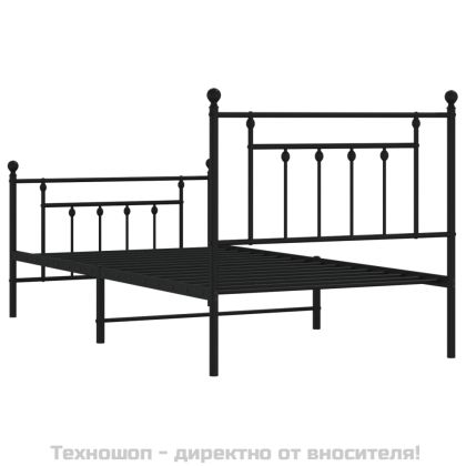 Метална рамка за легло с горна и долна табла, черна, 100x190 см