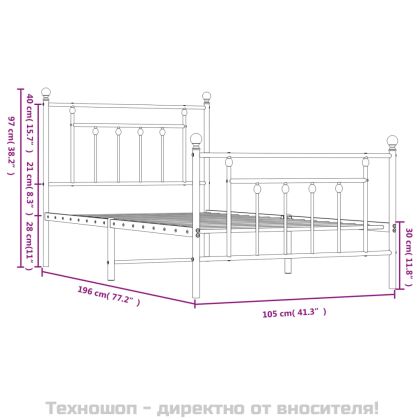 Метална рамка за легло с горна и долна табла, черна, 100x190 см